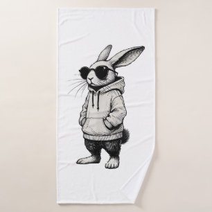 Bunny Face with Sunglasses Easter Day for Boys Men Bath Towel
