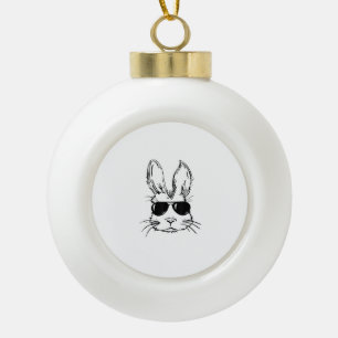 Bunny Face With Sunglasses Easter Day for Boys Men Ceramic Ball Christmas Ornament
