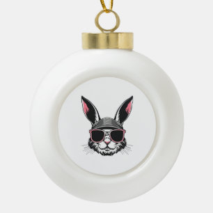 Bunny Face With Sunglasses Easter Day For Boys Men Ceramic Ball Christmas Ornament