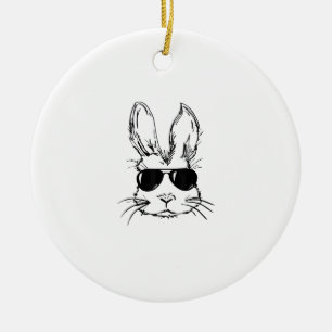 Bunny Face With Sunglasses Easter Day for Boys Men Ceramic Ornament