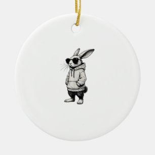 Bunny Face with Sunglasses Easter Day for Boys Men Ceramic Ornament