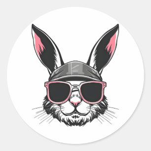 Bunny Face With Sunglasses Easter Day For Boys Men Classic Round Sticker