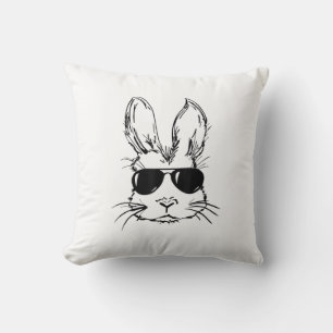 Bunny Face With Sunglasses Easter Day for Boys Men Throw Pillow
