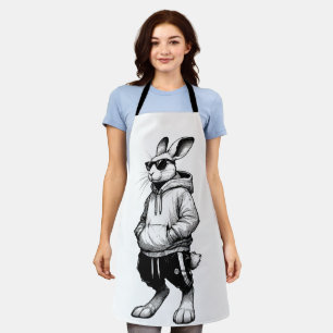 Bunny Face With Sunglasses Happy Easter Day Apron