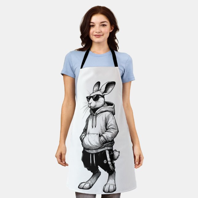Bunny Face With Sunglasses Happy Easter Day Apron (Worn)