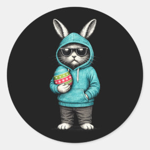 Bunny Face with Sunglasses Happy Easter Egg Boys Classic Round Sticker