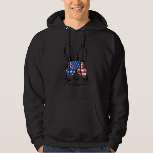 Bunny Face With Sunglasses Headband America Flag E Hoodie
