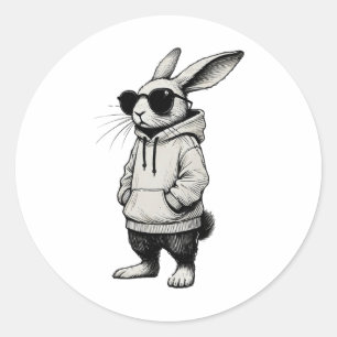 Bunny Face With Sungles Easter Day For Boys Men Ki Classic Round Sticker