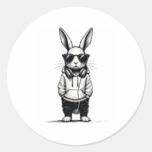 Bunny Face With Sungles Easter Day For Boys Men Mu Classic Round Sticker