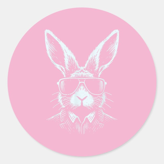 Bunny Face With Sungles For Boys Men Kids Easter D Classic Round Sticker (Front)
