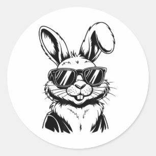 Bunny Face With Sungles For Men Boys Kids Rabbit E Classic Round Sticker