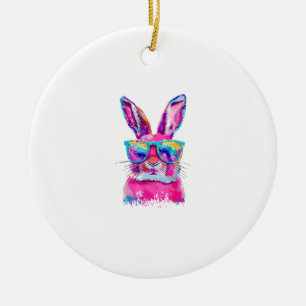 Bunny Face with Tie Dye Glasses Happy Easter Day M Ceramic Ornament