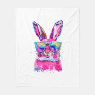 Bunny Face with Tie Dye Glasses Happy Easter Day M Fleece Blanket