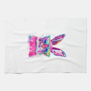 Bunny Face with Tie Dye Glasses Happy Easter Day M Kitchen Towel