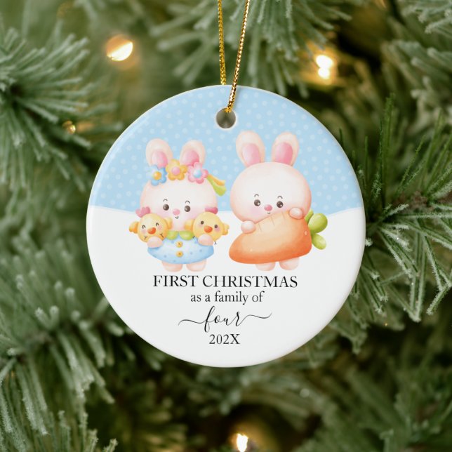 Bunny First Christmas Family Of 4 Ceramic Ornament (Tree)