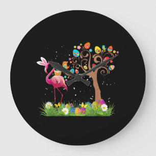 Bunny Flamingo Easter 2021   Cute Flamingo Lovers Large Clock