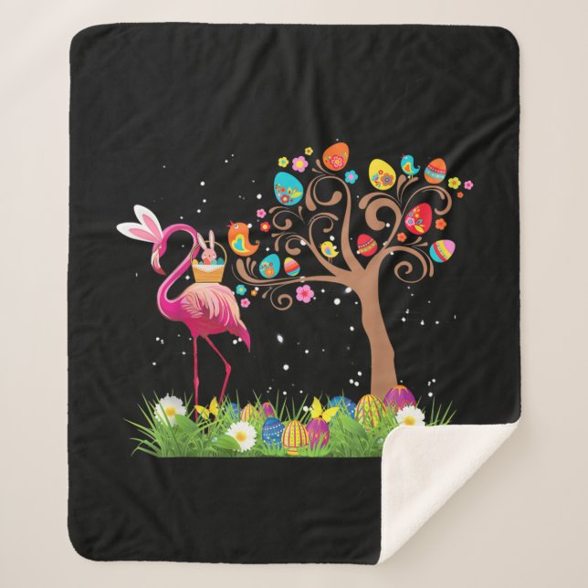 Bunny Flamingo Easter 2021 | Cute Flamingo Lovers Sherpa Blanket (Front)