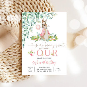 Bunny Floral 4th Birthday Invitation