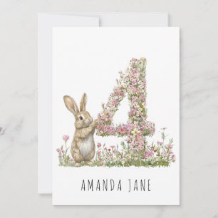 Bunny Floral 4th Birthday Invitation