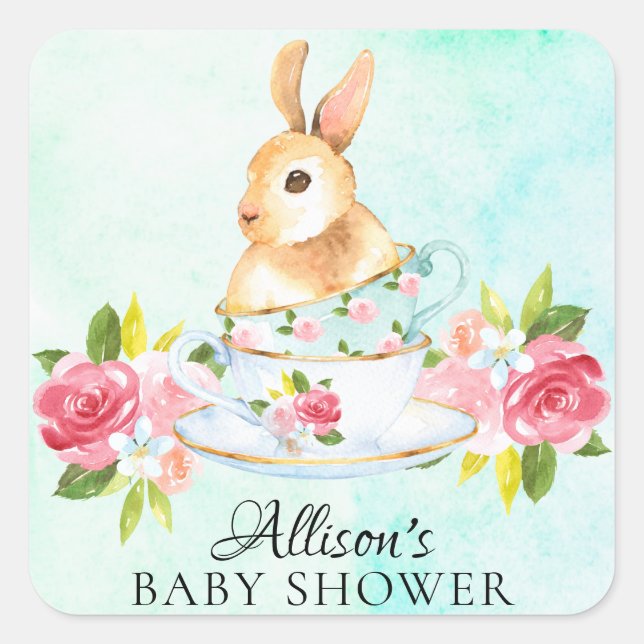 Bunny Floral Baby Tea Party Envelope Seal (Front)