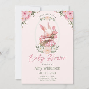 Bunny Floral Babyshower Invitation Preppy