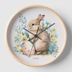 Bunny & Floral Egg  Clock