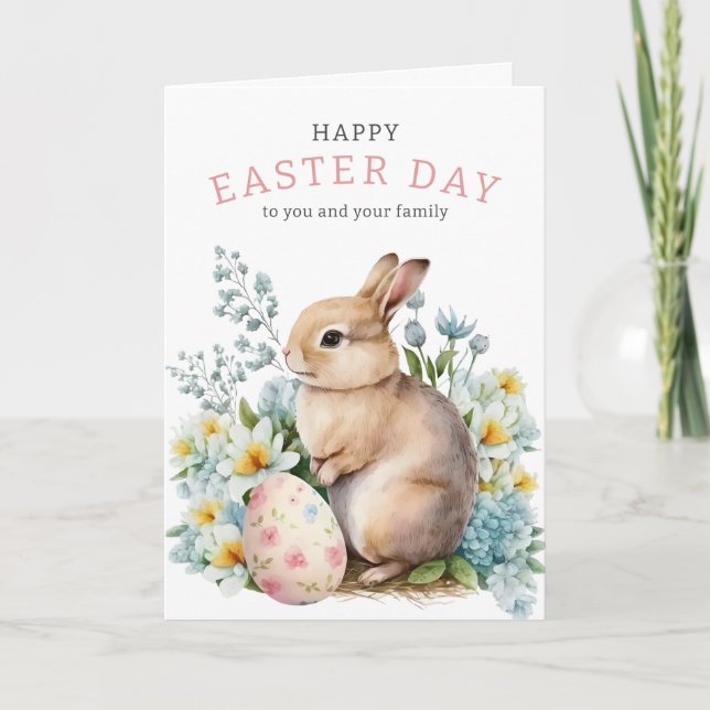 Bunny & Floral Egg  Holiday Card (Front)