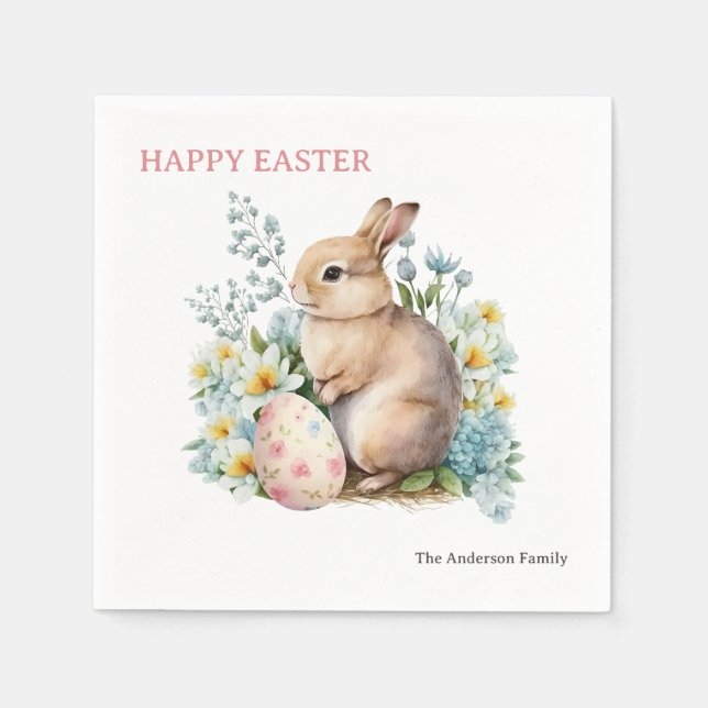 Bunny & Floral Egg Napkin (Front)