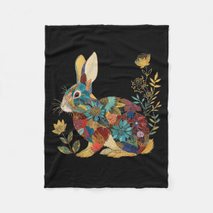 Bunny floral rabbit colourful flowers easterBunny  Fleece Blanket