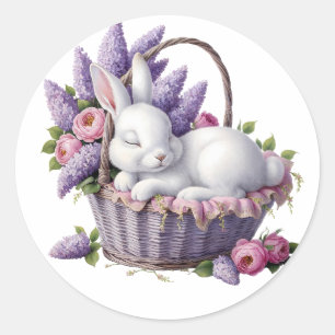 Bunny & Flower Basket Delight Classic Round Sticker