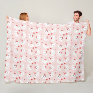 Bunny Flower Crown Pink Fleece Blanket