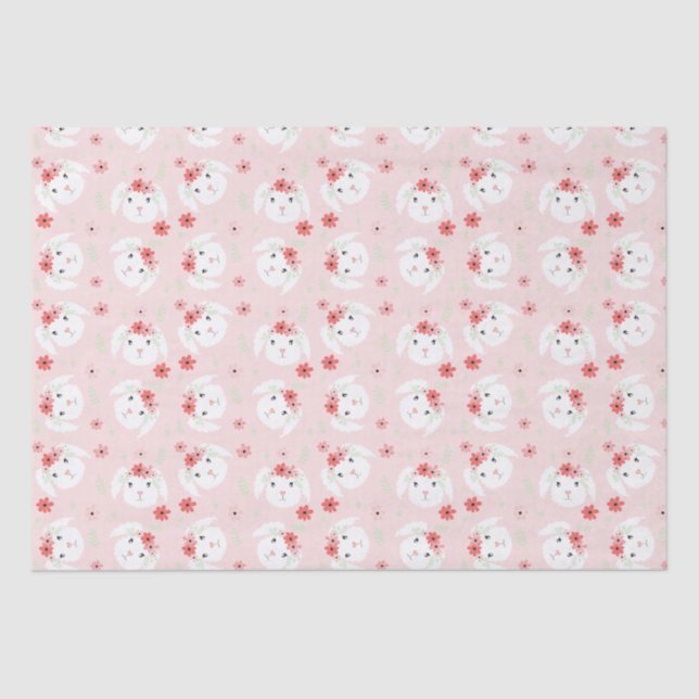 Bunny Flower Crown Pink Tissue Paper (Front)