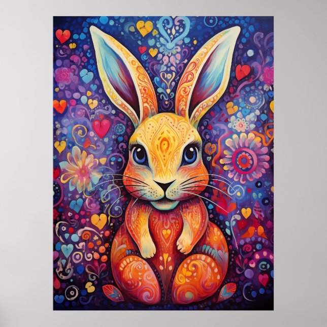 Bunny Flowers hearts purple Poster (Front)