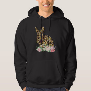 Bunny Flowers Leopard Print Girls Women Happy East Hoodie