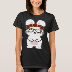 Bunny Flowers Leopard Print Glasses Happy Easter W T-Shirt
