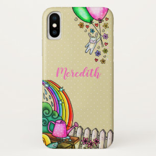  Bunny Flying with Balloons in Rainbow Garden  Case-Mate iPhone Case