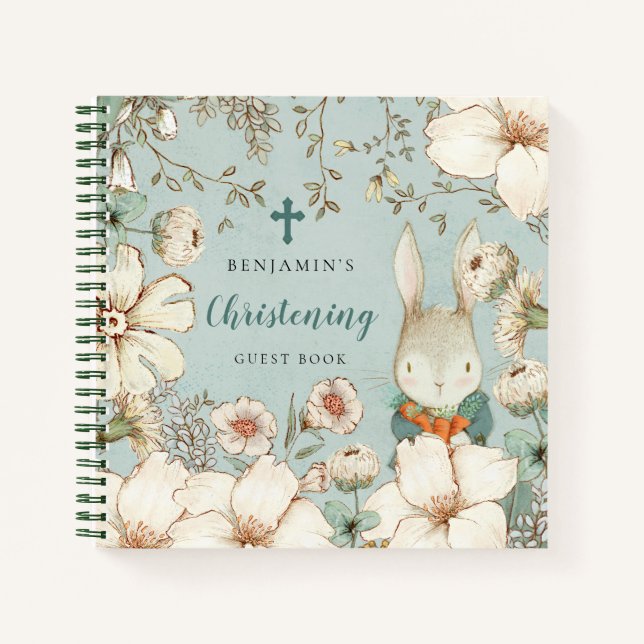 Bunny Foliage Christening Alternate Guest Book (Front)