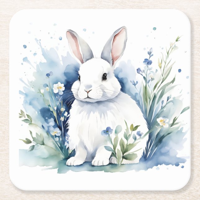 bunny for Easter Square Paper Coaster (Front)