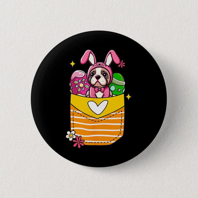 Bunny French Bulldog Easter Chocolate Eggs Inside  2 Inch Round Button (Front)