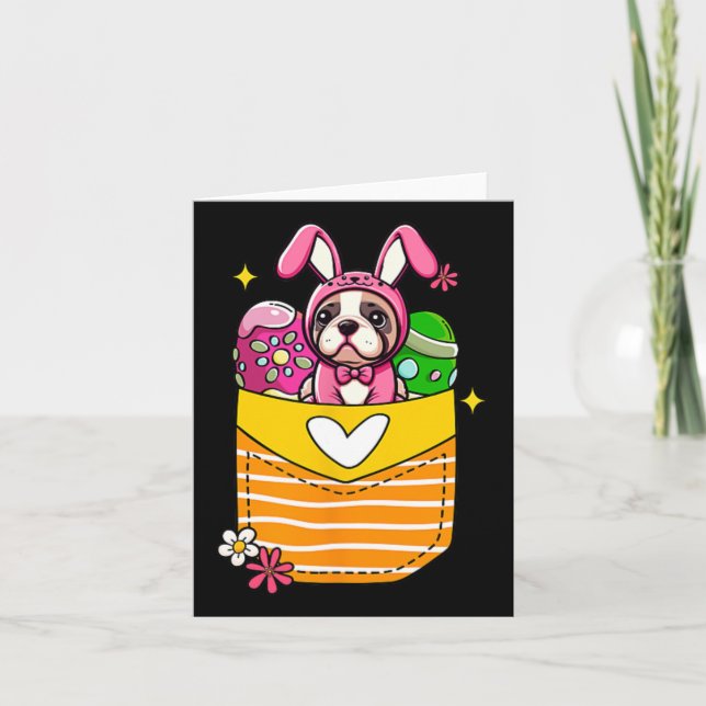 Bunny French Bulldog Easter Chocolate Eggs Inside  Card (Front)