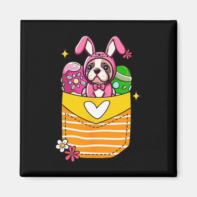 Bunny French Bulldog Easter Chocolate Eggs Inside  Magnet (Front)