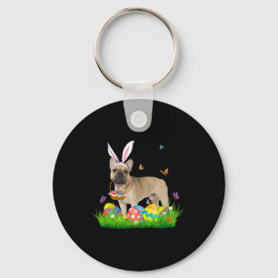 Bunny French Bulldog With Egg Basket Easter Huntin Keychain