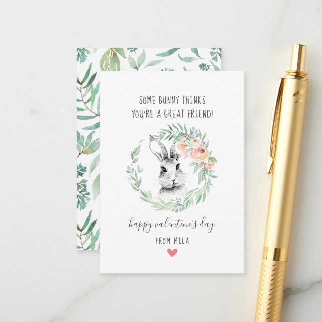 Bunny Friend Kids Classroom Valentine's Cards (Front/Back In Situ)