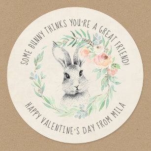 Bunny Friend Kids Classroom Valentine's Day Party Classic Round Sticker