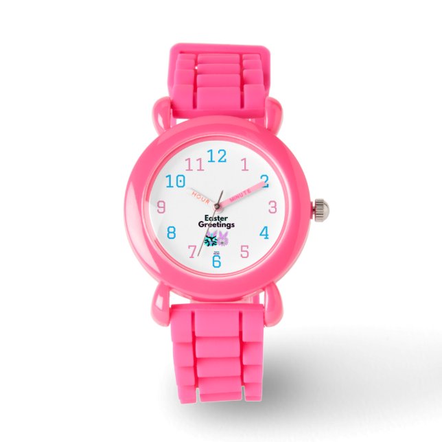 Bunny Fuzzies Enfants Rose Silicone Montre (Recto)