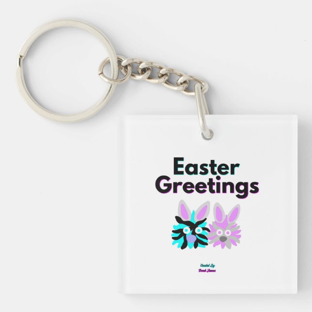 Bunny Fuzzies Square Keychain (Front)