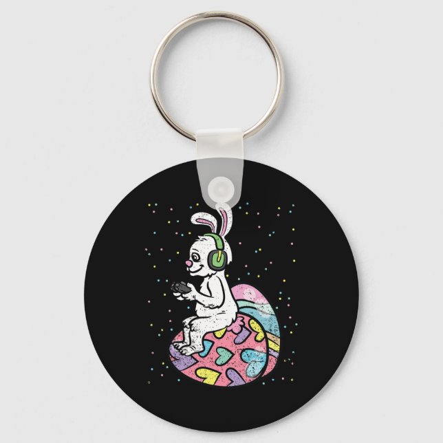 Bunny Gamer Easter Gaming Game Controller Egg Hunt Keychain (Front)