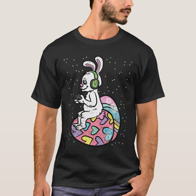 Bunny Gamer Easter Gaming Game Controller Egg Hunt T-Shirt (Front)
