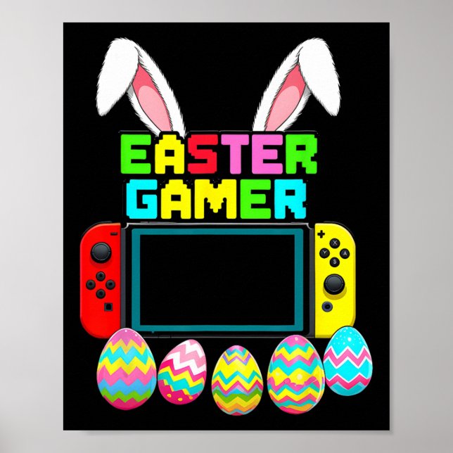 Bunny Gaming Controller Gamer Boys Funny Video Gam Poster (Front)