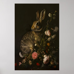 Bunny Garden Dark Academia, Dark Botanical Wall Poster